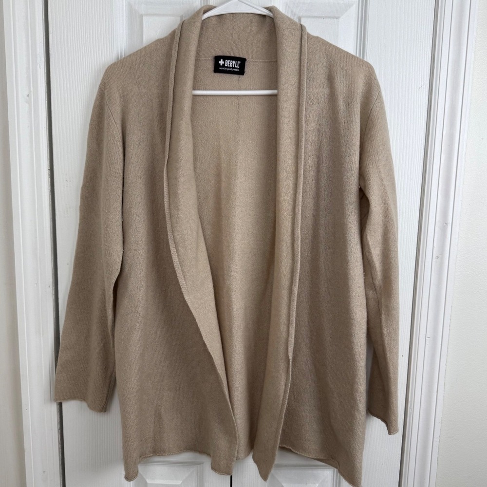 BERYLL Women's 100% Cashmere Open Front‎ Cardigan Tan O/S Minimalist